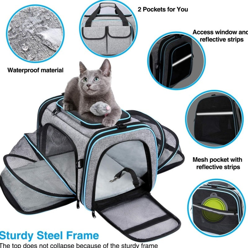 Premium Expandable Soft-Sided Pet Carrier – TSA Approved, 4-Way Ventilated with Removable Fleece Pad & Utility Pockets