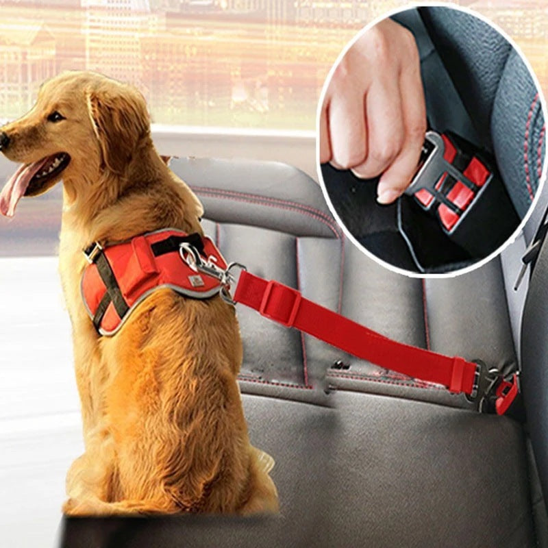 SafeRide™ Adjustable Dog Car Seat Belt Harness – Pet Safety Restraint Clip for Dogs & Cats, Universal Vehicle Seatbelt Attachment