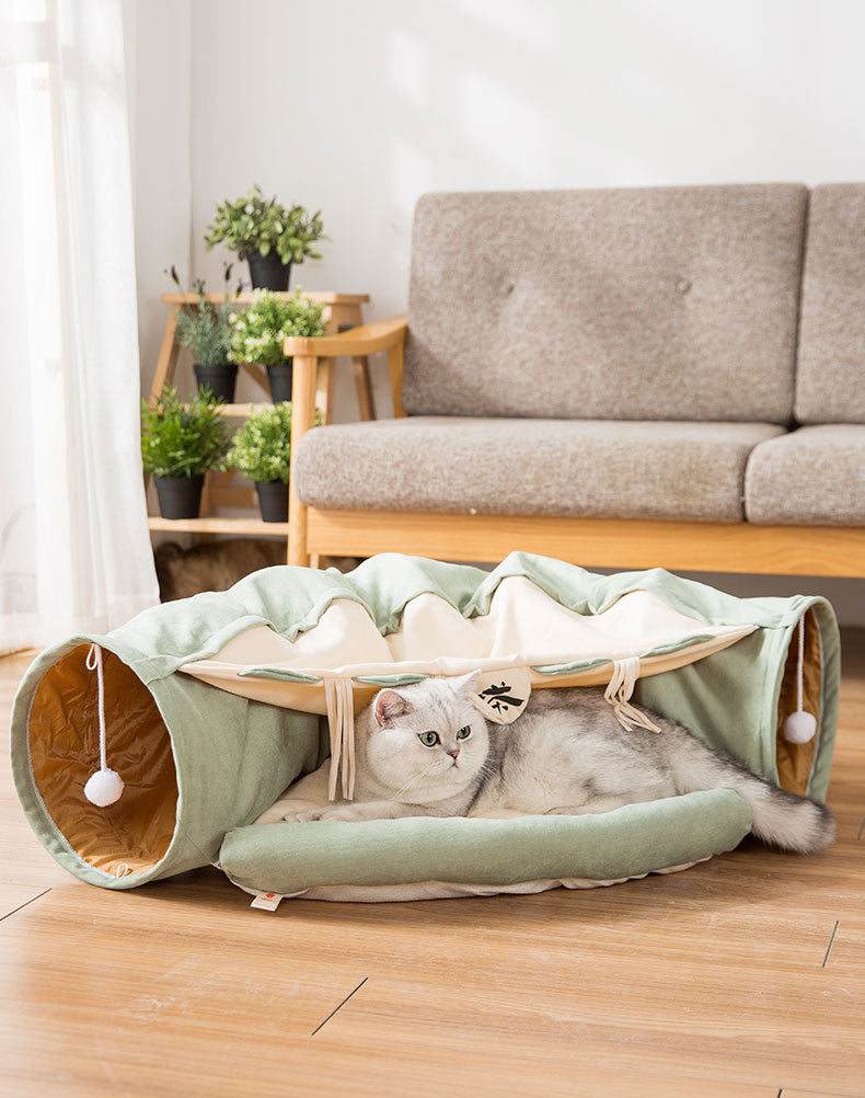 Deluxe Collapsible Cat Tunnel Bed – Washable & Multi-Functional Cozy Hideaway