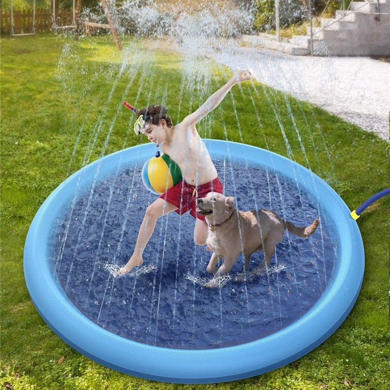 Non-Slip Splash Pad for Kids & Pets – Outdoor Summer Water Play Mat with Fountain Sprinkler – Fun Backyard Pool for Dogs & Toddlers