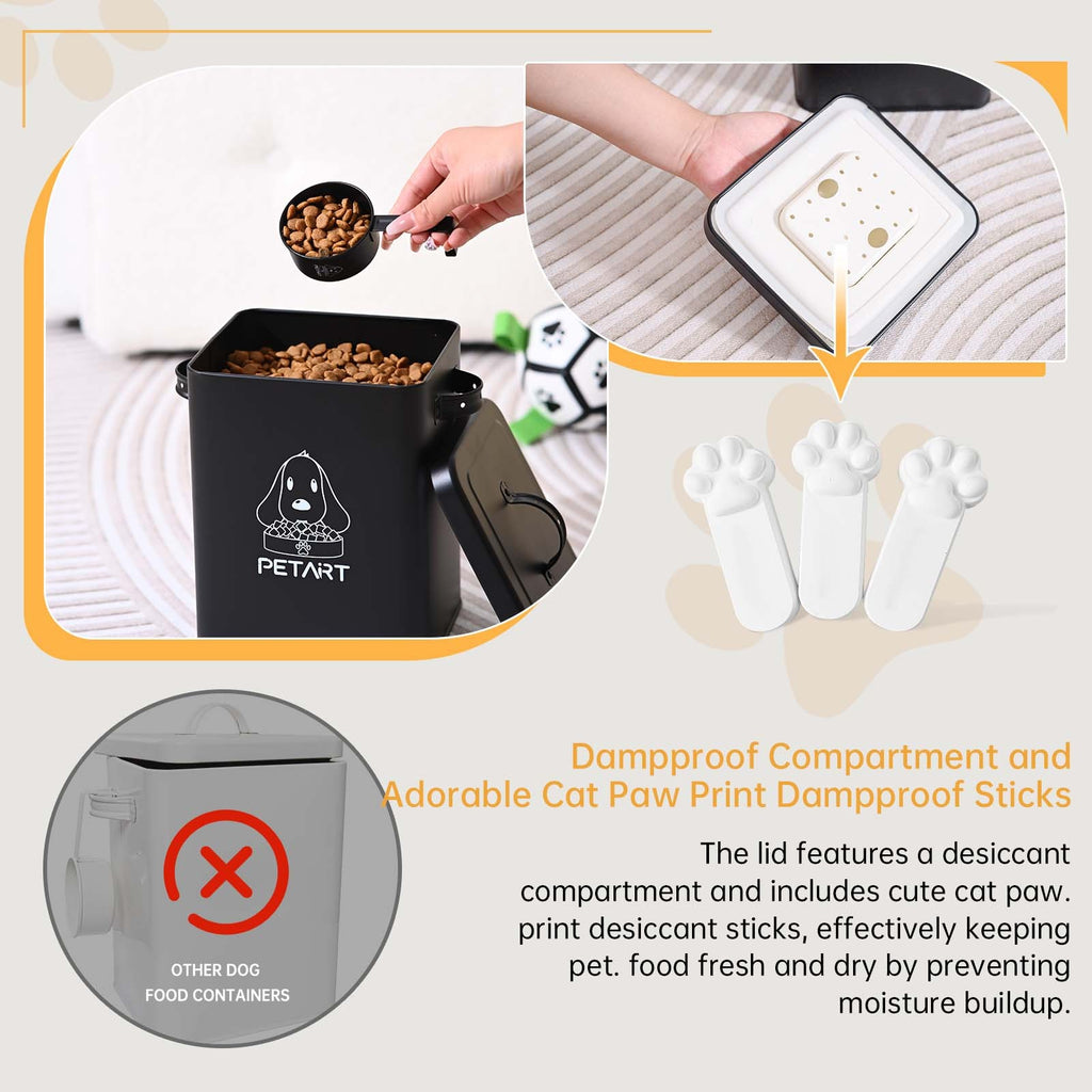 Airtight Pet Food Storage Bin – Metal Container with Scoop & Desiccant for Dog and Cat Food
