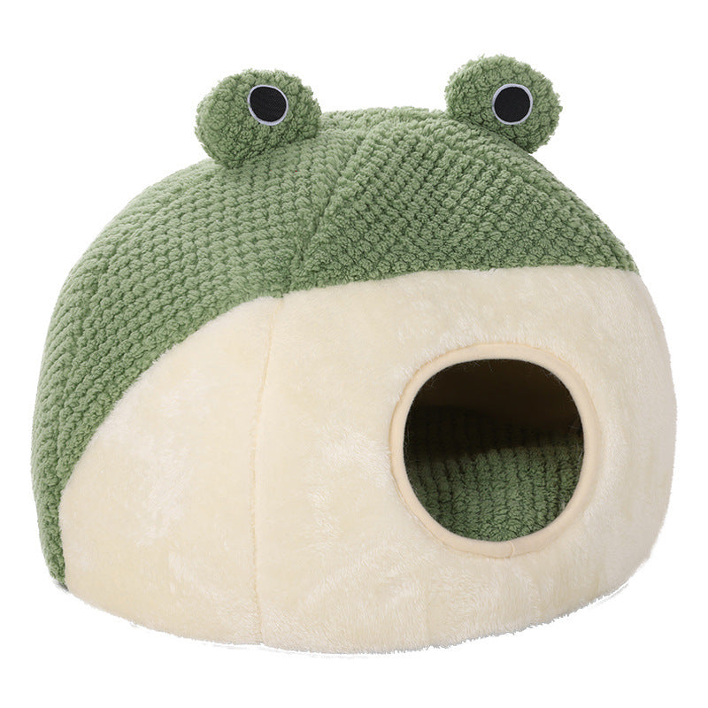 Frog Haven™ Plush Pet Cave – Cozy Winter Bed for Small Cats & Dogs (Up to 5kg)