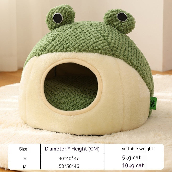Frog Haven™ Plush Pet Cave – Cozy Winter Bed for Small Cats & Dogs (Up to 5kg)