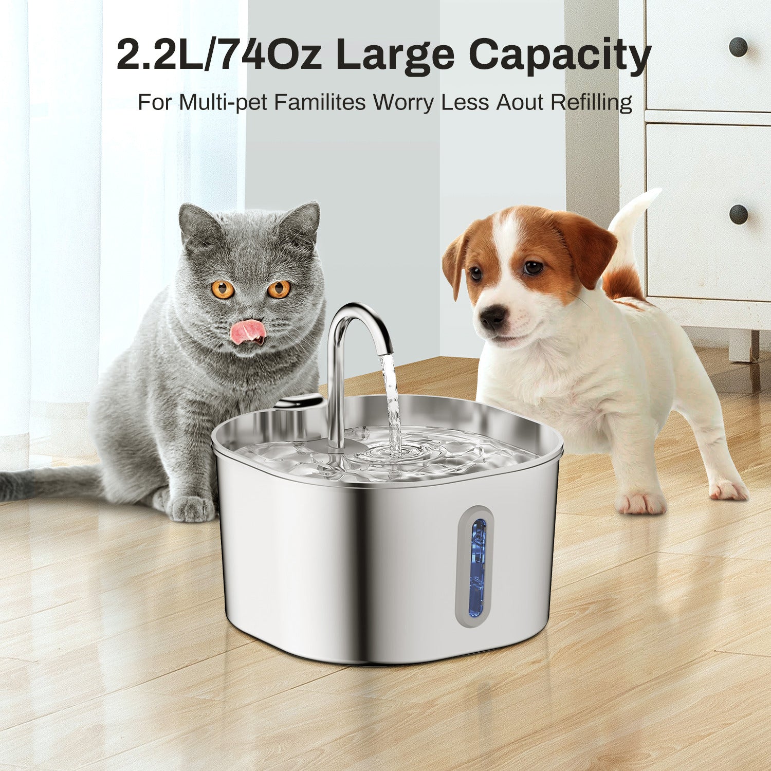 Stainless Steel Smart Pet Water Dispenser – Automatic Circulation | 2.2L Large Capacity