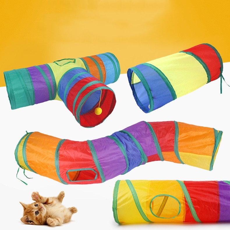 Rainbow Cat Tunnel – Interactive Foldable Play Tunnel for Kittens & Indoor Pets