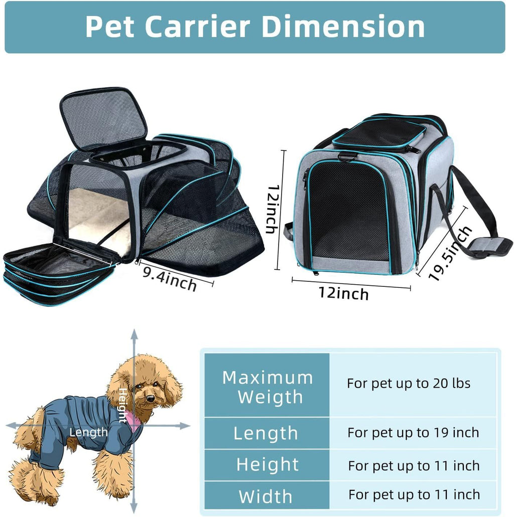 Premium Expandable Soft-Sided Pet Carrier – TSA Approved, 4-Way Ventilated with Removable Fleece Pad & Utility Pockets