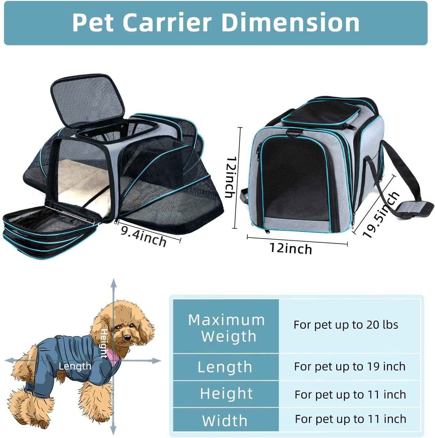 Premium Expandable Soft-Sided Pet Carrier – TSA Approved, 4-Way Ventilated with Removable Fleece Pad & Utility Pockets