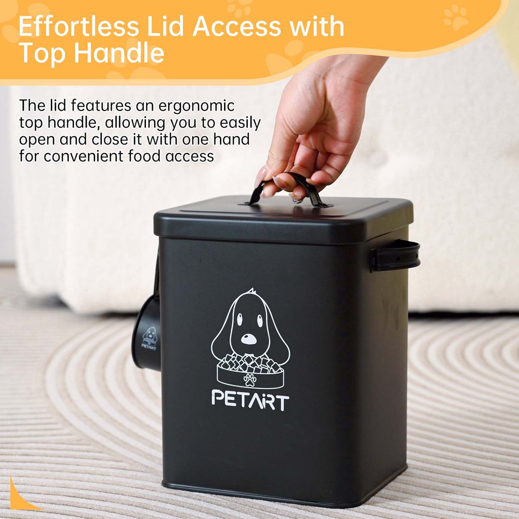 Airtight Pet Food Storage Bin – Metal Container with Scoop & Desiccant for Dog and Cat Food