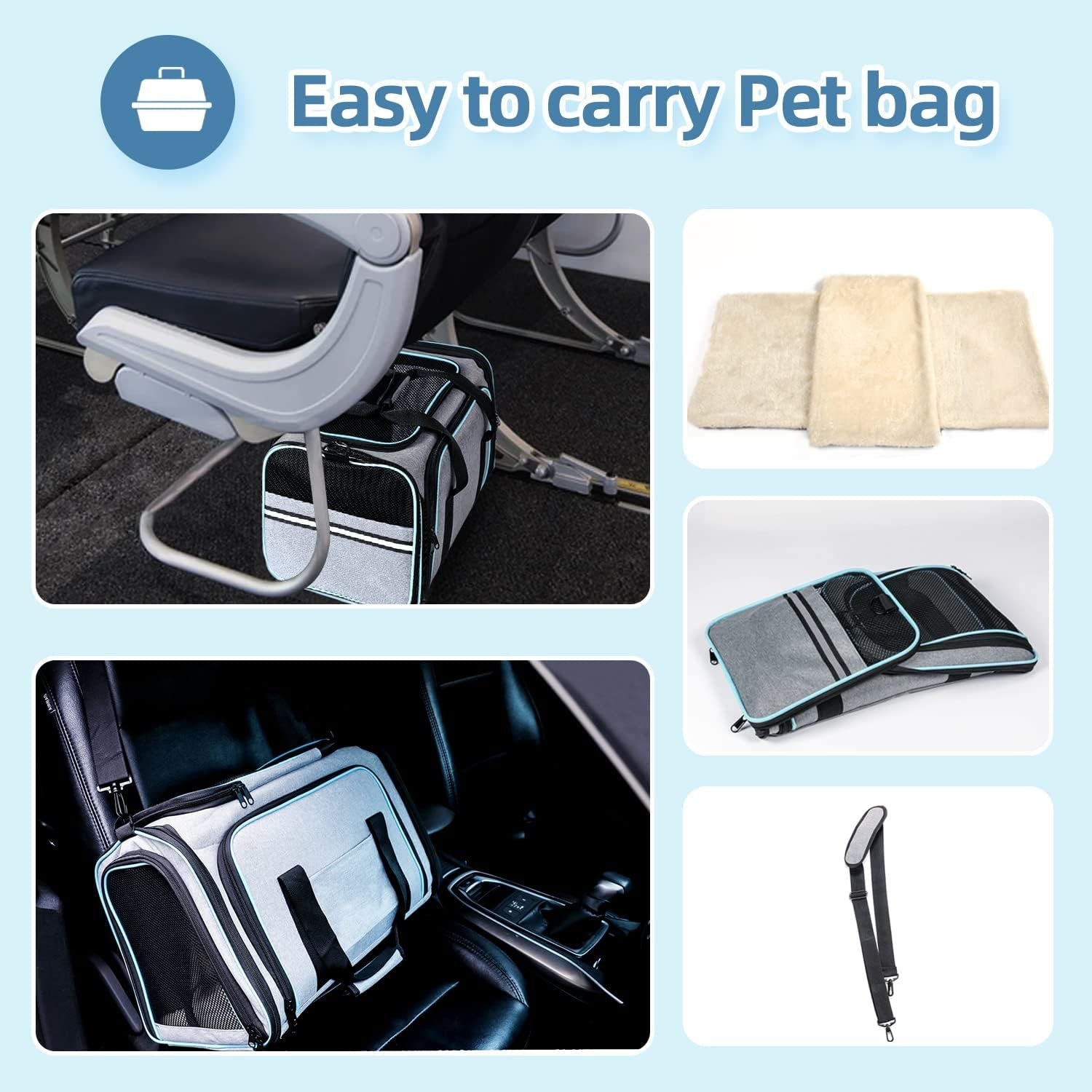 Premium Expandable Soft-Sided Pet Carrier – TSA Approved, 4-Way Ventilated with Removable Fleece Pad & Utility Pockets