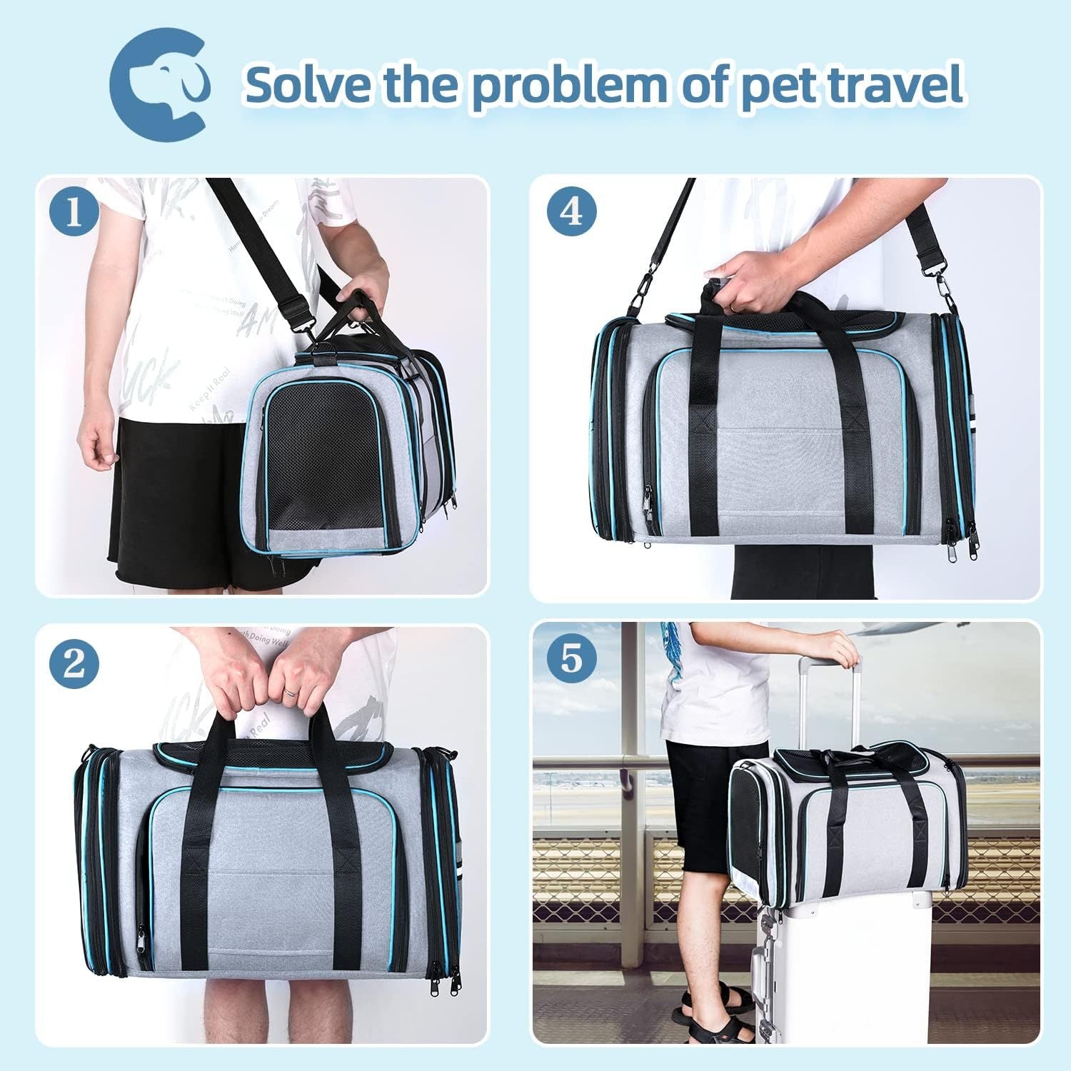 Premium Expandable Soft-Sided Pet Carrier – TSA Approved, 4-Way Ventilated with Removable Fleece Pad & Utility Pockets