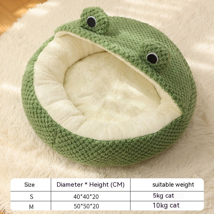 Frog Haven™ Plush Pet Cave – Cozy Winter Bed for Small Cats & Dogs (Up to 5kg)